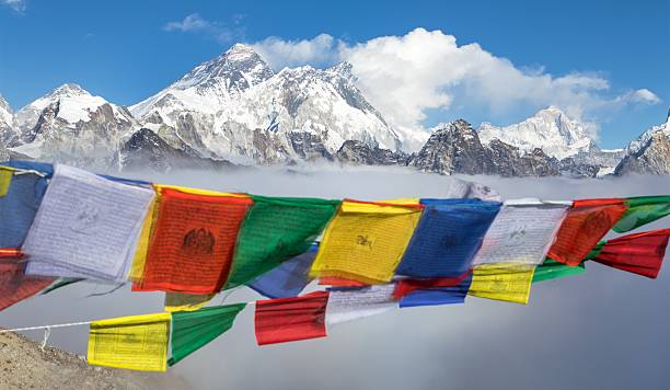 istock Mount Everest peak with buddhist prayer flags 2226211988