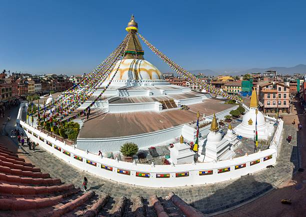 Boudhanath or boudanath stupa with prayer flags