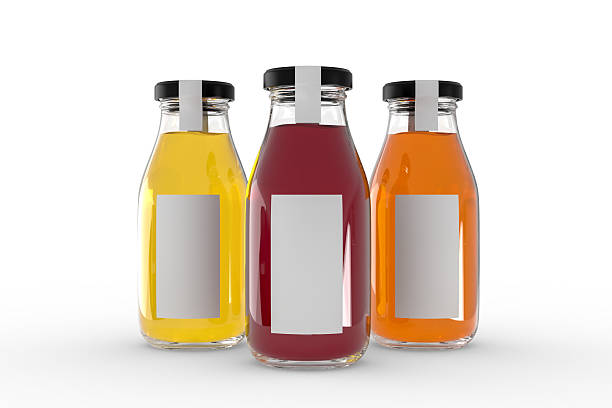 istock Glass Bottle and Label Mockup on isolated background. Empty template for design branding beverages assortment, soft drink, energy drink, juice, iced soda, fruit milk, flavoured fizzy or refreshments 2226218587