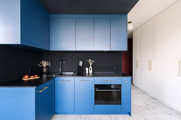 istock Modern electric oven in a stylish blue kitchen apartment interior 2226224994