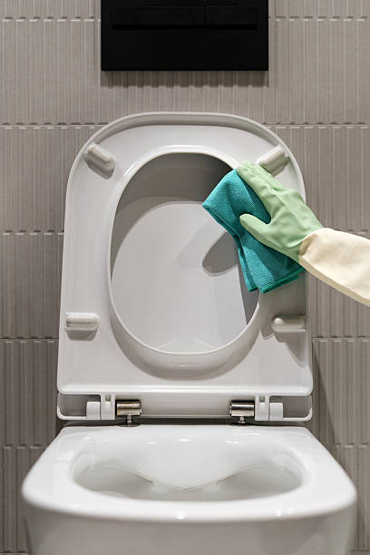 istock Efficient cleaning process for a white toilet bowl in a modern bathroom 2226225040