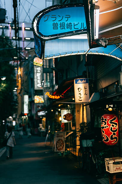Osaka, Japan - July 8th, 2025 : People walk through the Dotonbori district of Osaka at night, Japan. Dotonbori district is a famous tourist destination in Osaka, Japan.