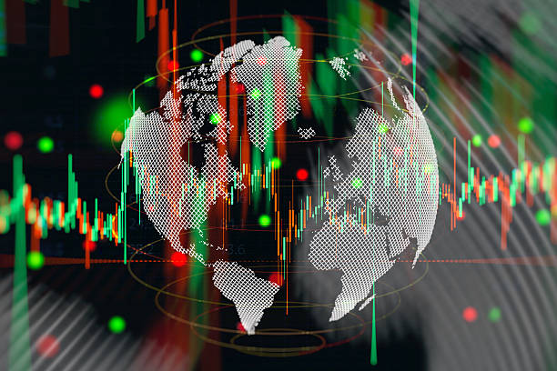 istock High-tech abstract background global financial market interface with world map and digital candlestick chart overlay. Concept for international economics, blockchain and cryptocurrency trading. 2226243348