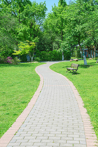 istock Curved footpath through the green city park 2226245413