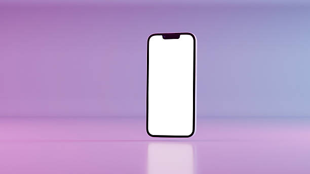 istock Floating smartphone with blank white screen on a purple gradient background 2226249452