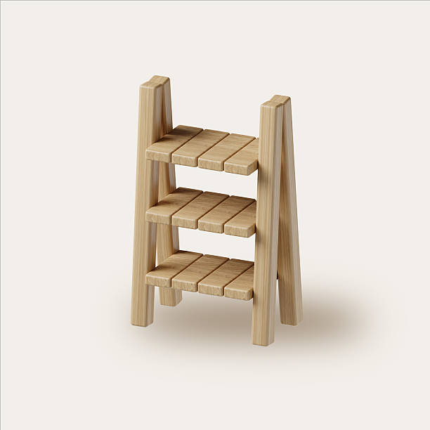 Bedroom decor wooden ladder shelf design minimal 3D render illustration