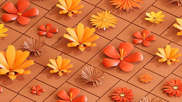 Autumn Background with Autumn Color Flowers. Digitally generated image. 3d render.