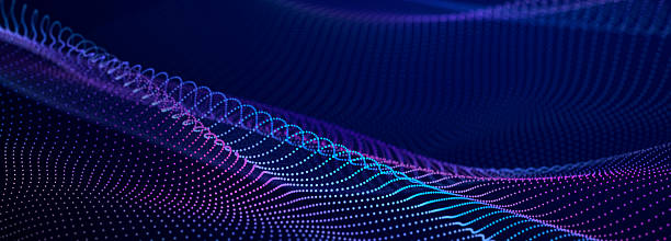 istock Particle stream. Purple background with many glowing particles. Information technology background. 3d rendering. 2226257211