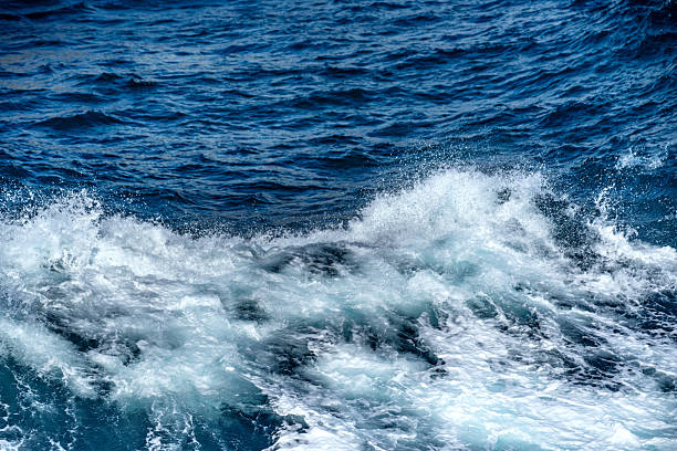 Dynamic ocean waves creating white foam as they crash in deep blue waters showcasing nature's power.