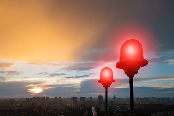Red signal lights on the roof of skyscraper
