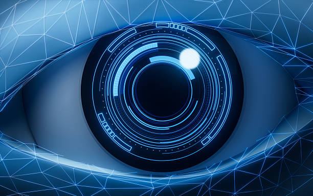 istock An eye in the dark with a HUD pupil, 3d rendering. 2226262669
