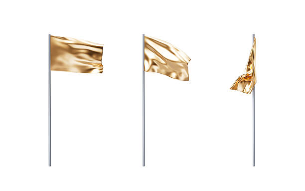 istock Flowing golden flag in the wind, 3d rendering. 2226262753
