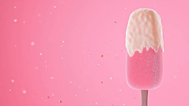 Pink ice cream bar with soft white chocolate coating partially melted