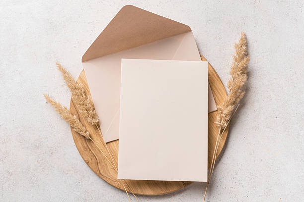 istock Boho blank invitation card template with dry plants 2226274837