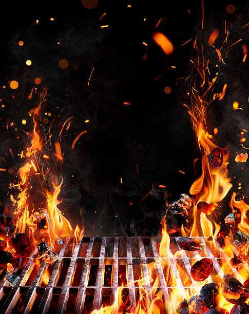 istock Bbq Grill - Embers Or Barbecue In Motion With Flames And Jumping Coal With Abstract Sparks 2226287085