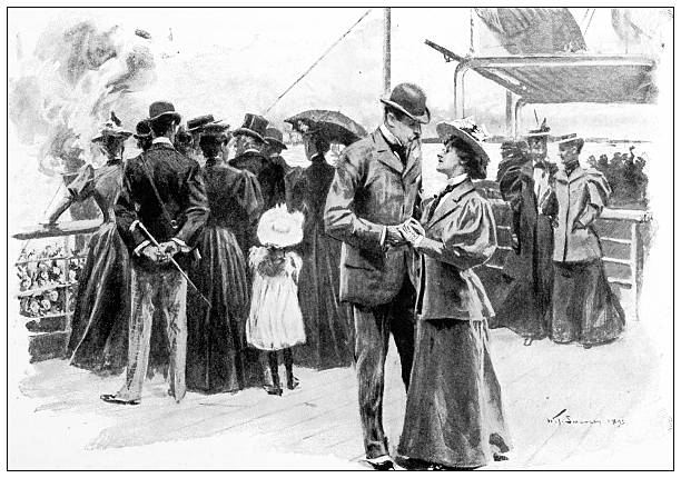Antique magazine image: Couple on ship