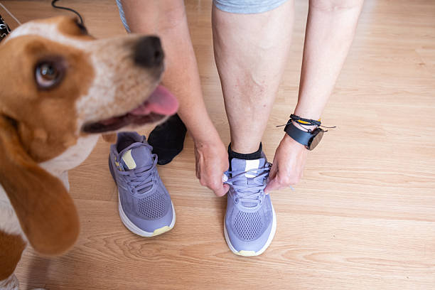 istock Woman tying her running shoes getting ready for workout with her dog 2226293923
