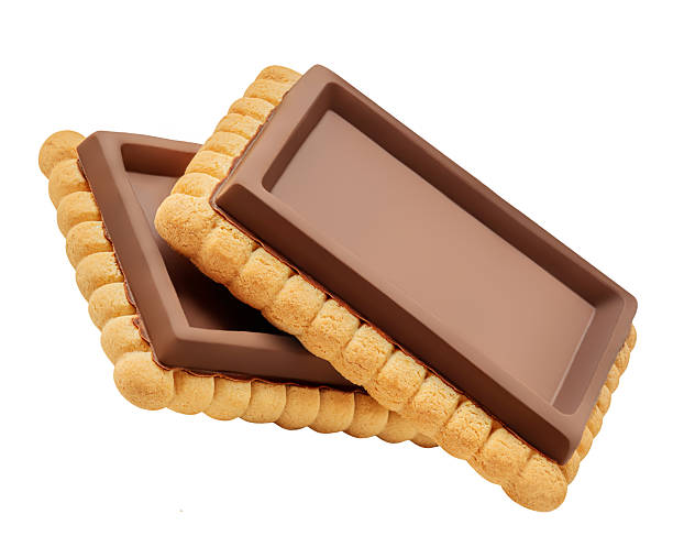 istock Flying  Biscuit cookies with chocolate  cover isolated on white background. Falling High-Quality cookies photo glazed with milk chocolate. Top view. Flat lay 2226298411