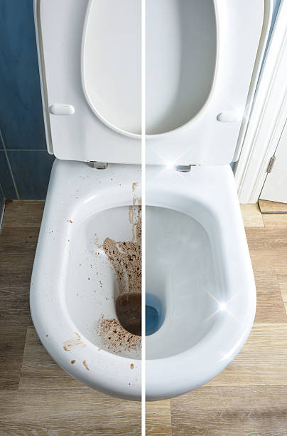 istock Comparison between clean and dirty toilet bowl in a bathroom 2226298971