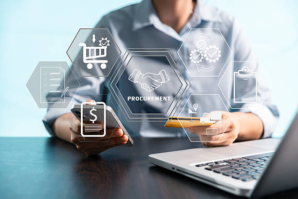 istock Concept of procurement, supply chain management, represented by related logistics, inventory icons is essential for ensuring efficient business operations. efficient flow, storage of goods, services. 2226300927