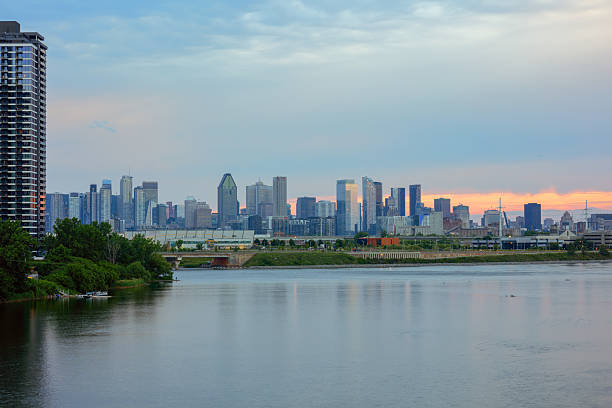 Montreal skyline and St Lawrence River at night