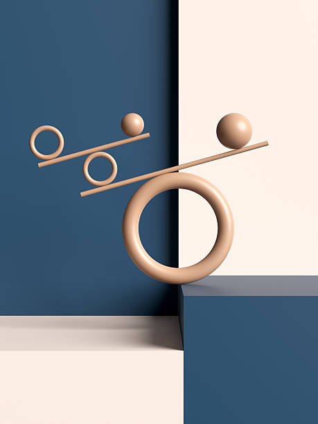 Minimalist composition featuring geometric shapes balancing on a blue and beige background, showcasing harmony and design in abstract art