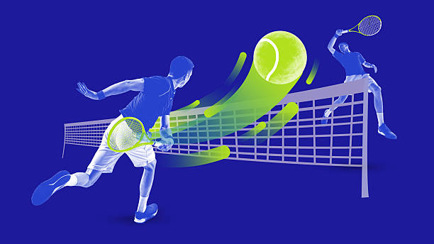 istock Stay strong, stay focused. Two abstract tennis players in action with dynamic motion effect 2226315392