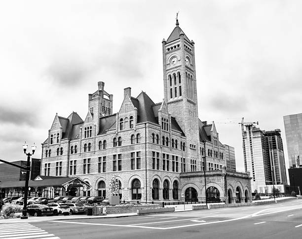 Nashville, TN - USA: Historic Union Station in black and white