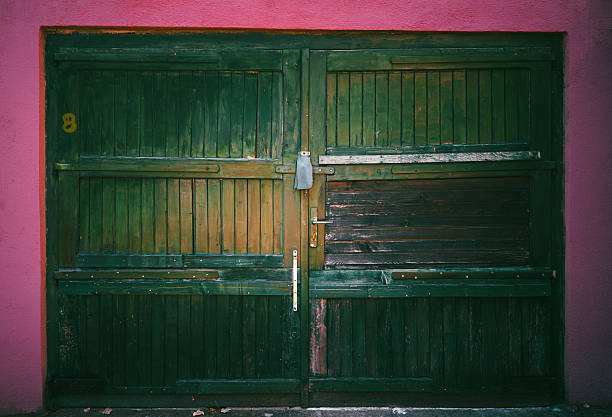 Old wooden garage door, abstract composition.