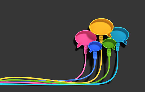 Colorful speech bubble icons with network cables isolated on the black background