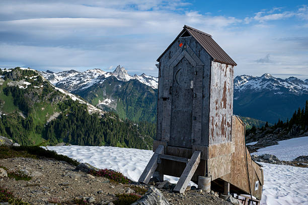 Old outhouse on mountain top, Whistler, British Columbia