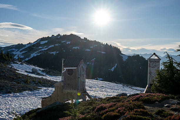 Old outhouse on mountain top, Whistler, British Columbia