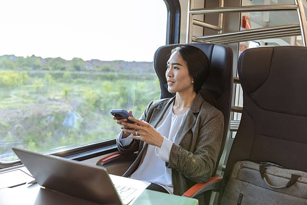 istock Professional woman working on a train using a laptop and smartphone 2226333195