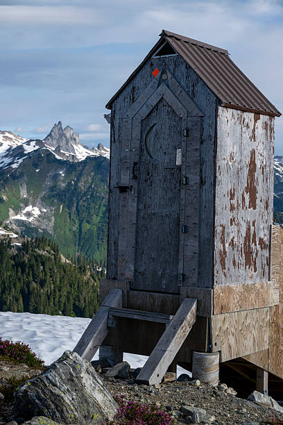 Old outhouse on mountain top, Whistler, British Columbia