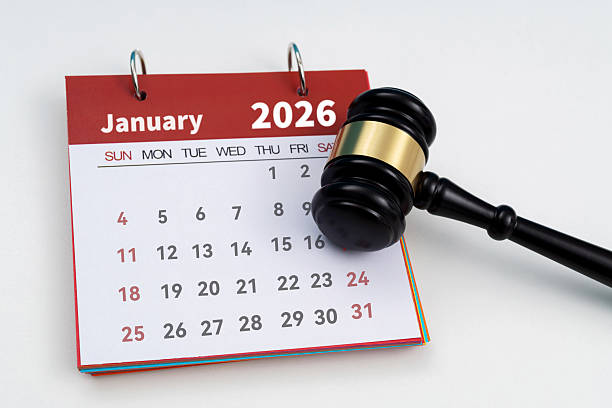 istock Calendar january 2026 with gavel on the table 2226337280