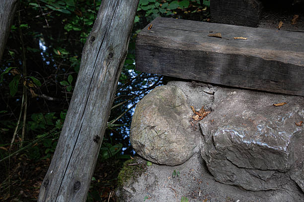 Details from old wooden bridge in a forest