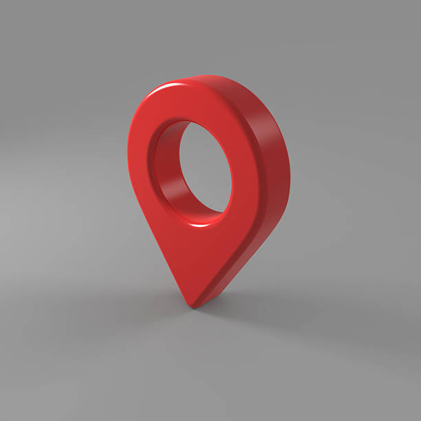 istock Red glossy location pin on gray background. 2226349347