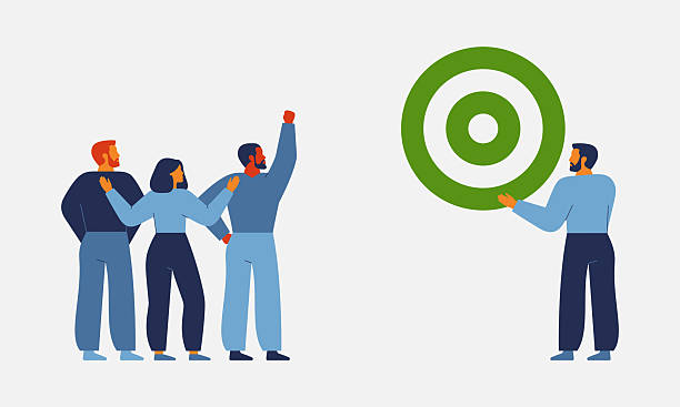istock Leader sets strategy goal for the team. Employees and business target or objective to achieve.  Vector 2226351738