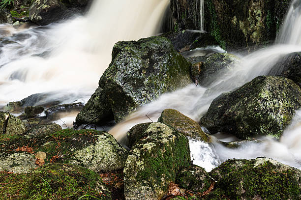 Low angle view of water flowing over rocks in a rural location in Scotland