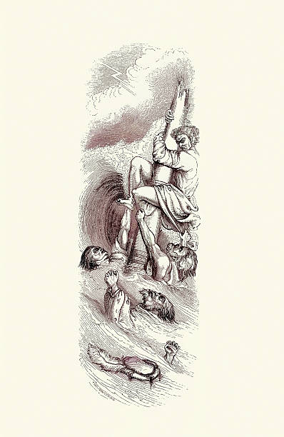 Drowning sailors, sinking ship, holding mast, Sir Patrick Spens, Child Ballads, a maritime ballad about a disaster at sea, illustration from the Book of British ballads Victorian 19th Century