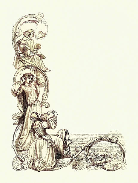 Wives and girlfriends waiting for the sailors return, Sir Patrick Spens, Child Ballads, a maritime ballad about a disaster at sea, illustration from the Book of British ballads Victorian 19th Century
