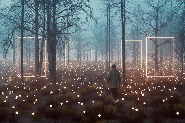 istock Man walking in fantasy landscape 2226358065