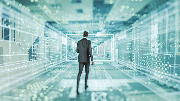 istock Businessman walking in futuristic corridor 2226358269