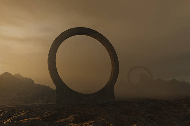 istock Dystopian landscape with built brown rings. 3D Rendering 2226360422