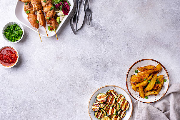 istock Chicken skewers kebab with vegetables 2226366196