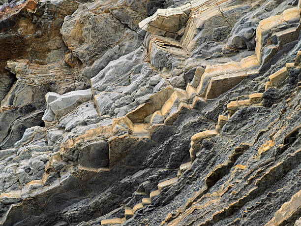 Full frame of metamorphic rock on the Cantabrian Sea coast