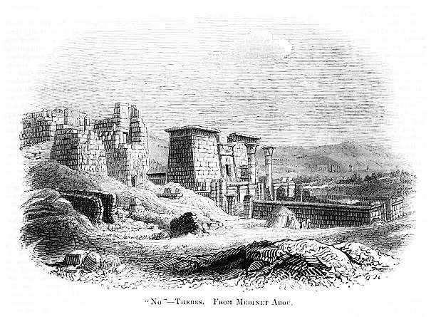 Temple and Palace ruins at Thebes (Luxor), Egypt. Illustration published 1838. This edition is in my private collection. Copyright is in public domain. Digitally restored.