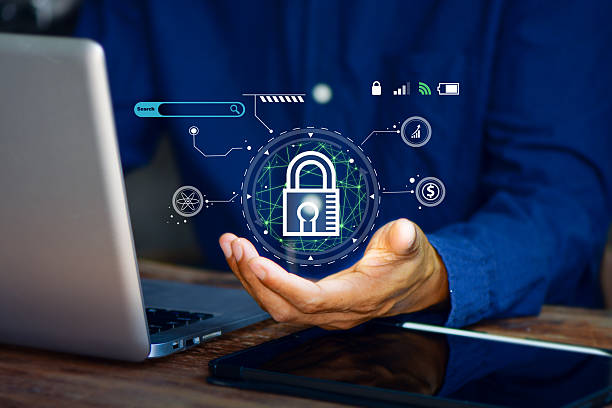 istock Cyber security network. Businessman holding Padlock shield icon and internet technology networking and protecting data personal information. privacy security. Data protection privacy concept. 2226384825