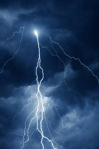 Thunder, lightnings and rain during summer storm at night.