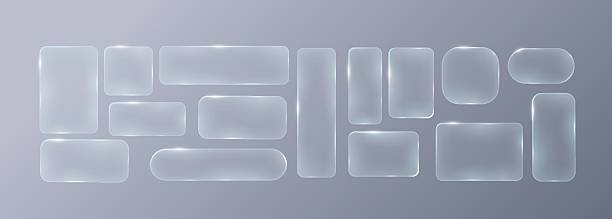 Set of frames and design UI UX elements in the style of liquid glass. Rectangular frosted glass elements. Modern and sleek design suitable for websites and user interfaces.